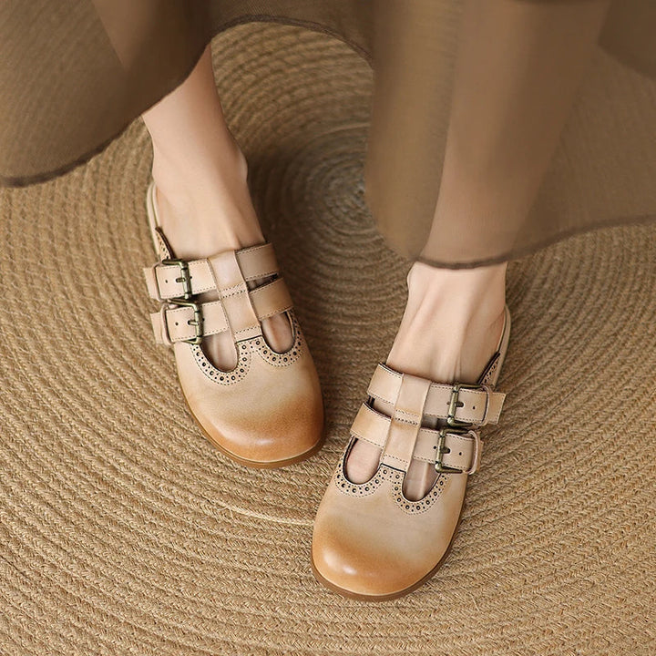 Theodora Mule Heels featuring soft leather material and a comfortable block heel, perfect for stylish and easy wear. - 12