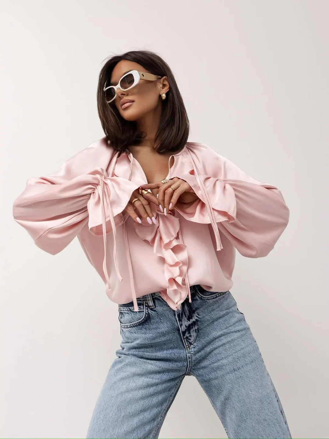 Liora | Satin Ruffle Blouse