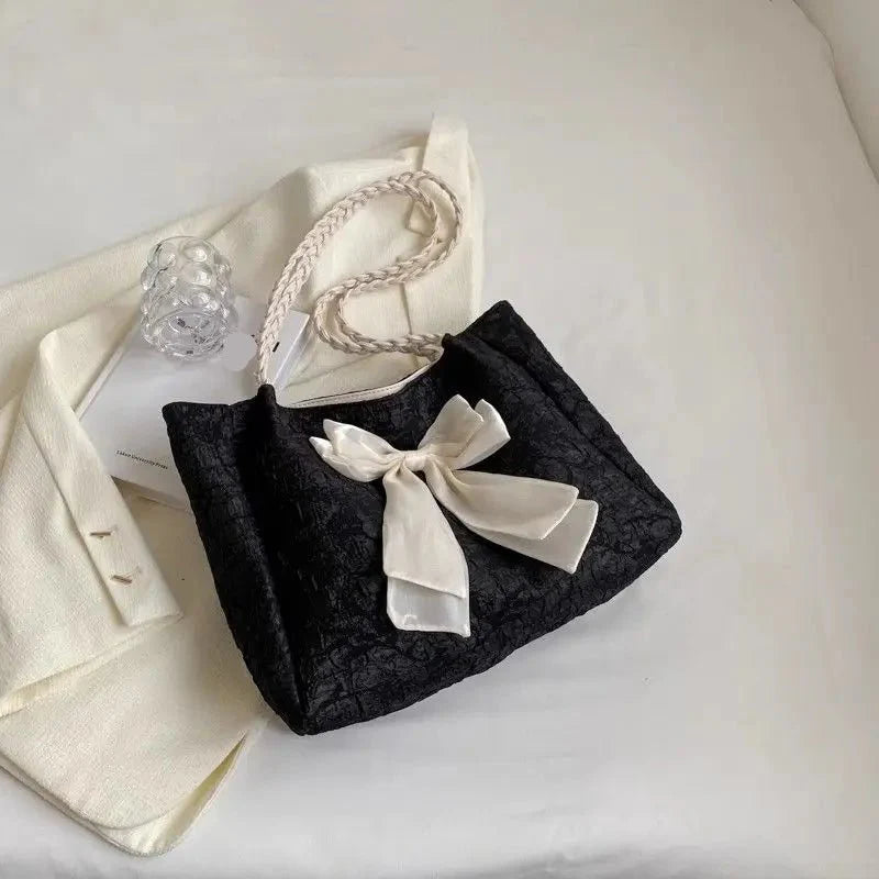 Large Bow Accent Tote Bag | Soft Textured Finish