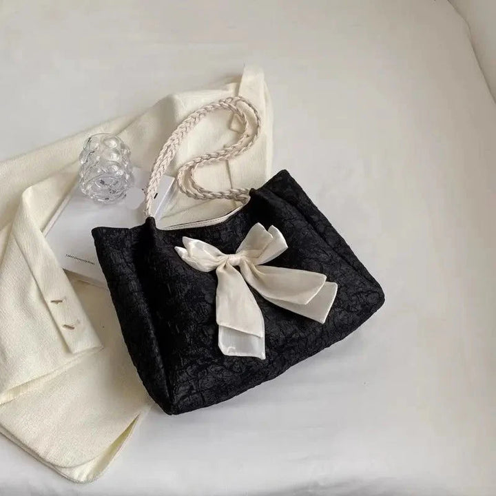 Large Bow Accent Tote Bag | Soft Textured Finish
