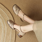 Felice | Leather Braided Ankle Strap Mid Heel Pumps