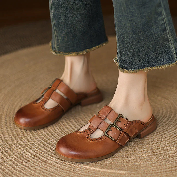Theodora Mule Heels featuring soft leather material and a comfortable block heel, perfect for stylish and easy wear. - 25