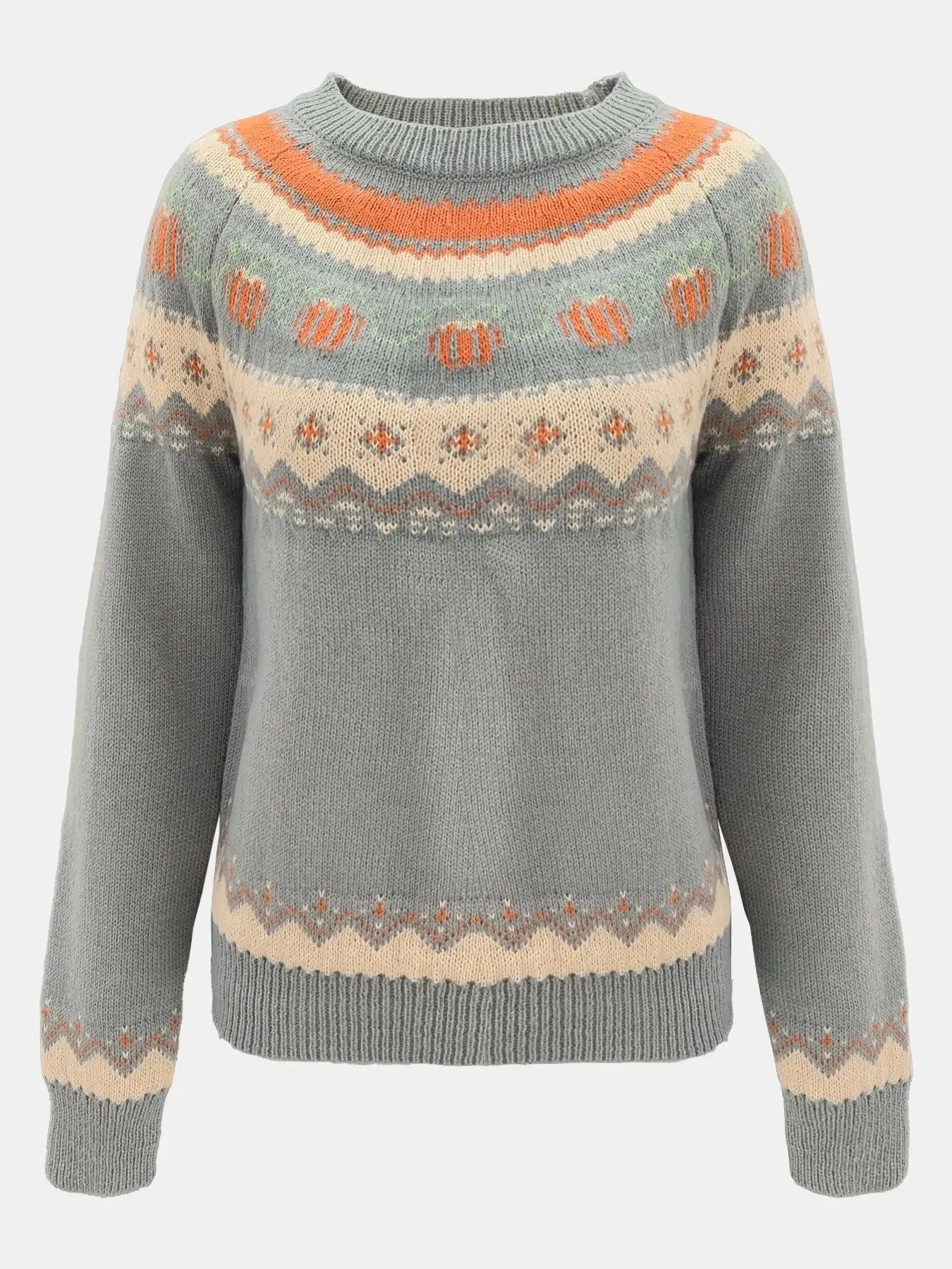 Punkin Sweater featuring a stylish jacquard design in soft wool, perfect for cozy autumn outfits. - 5