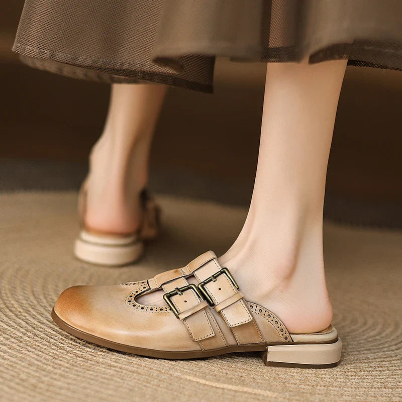 Theodora Mule Heels featuring soft leather material and a comfortable block heel, perfect for stylish and easy wear. - 15