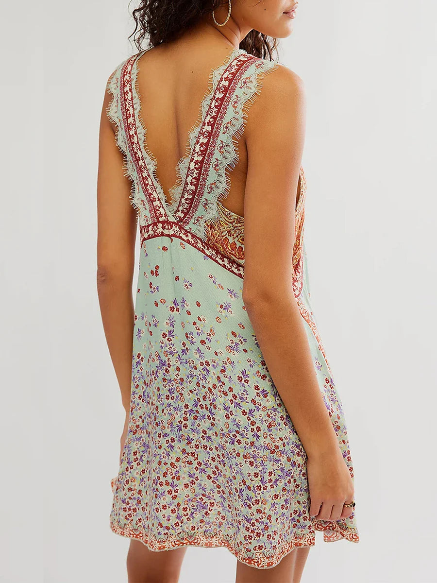 Sienna | Lace-Trim Floral Mini Dress