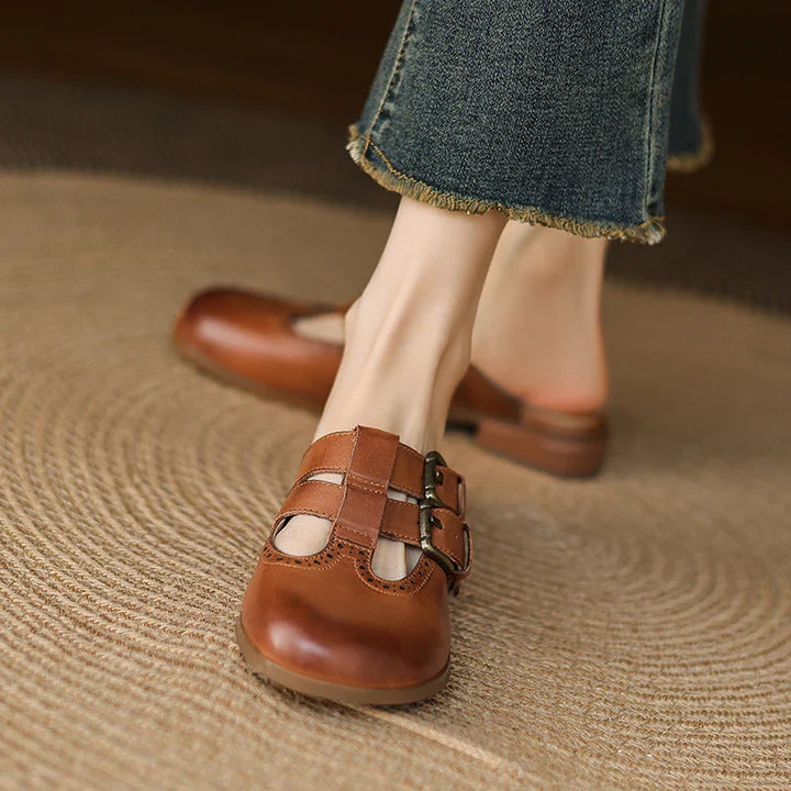 Theodora Mule Heels featuring soft leather material and a comfortable block heel, perfect for stylish and easy wear. - 24