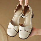 Felice | Leather Braided Ankle Strap Mid Heel Pumps