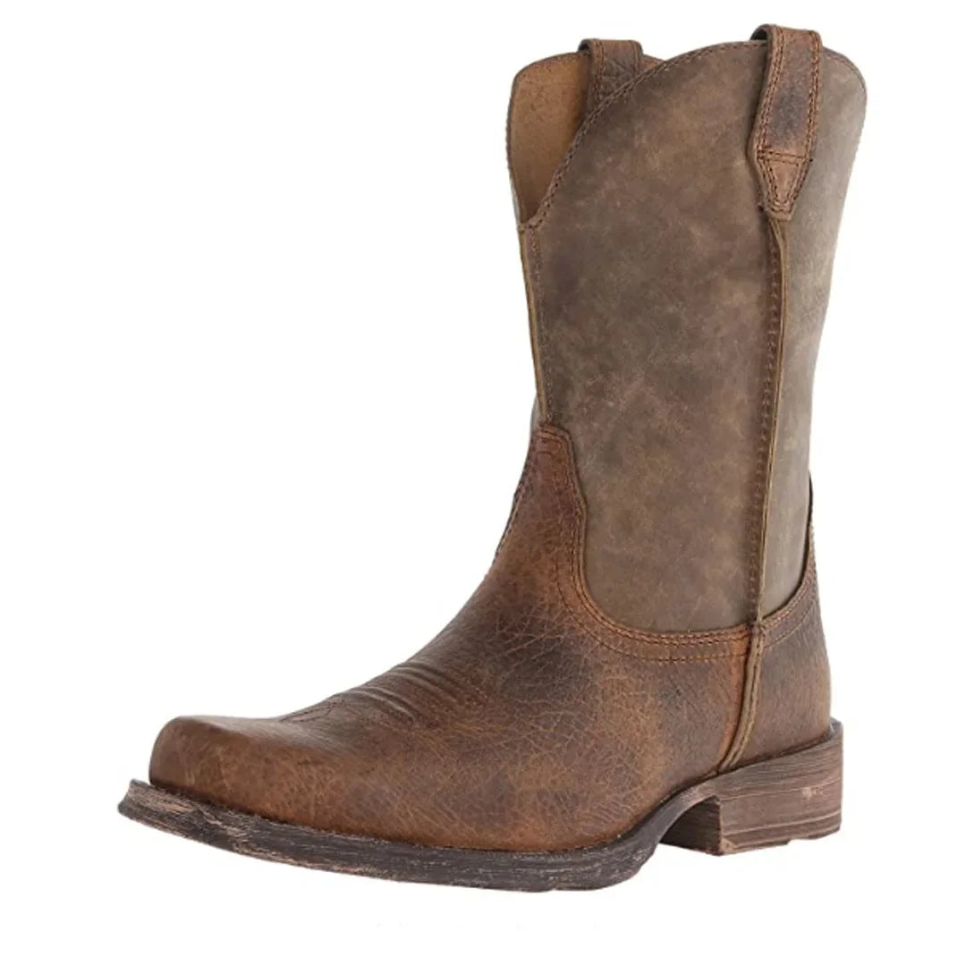 Men's Casual Winter Boots, Square Toe, Low Heel, Faux Leather