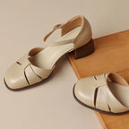 Felice | Leather Braided Ankle Strap Mid Heel Pumps