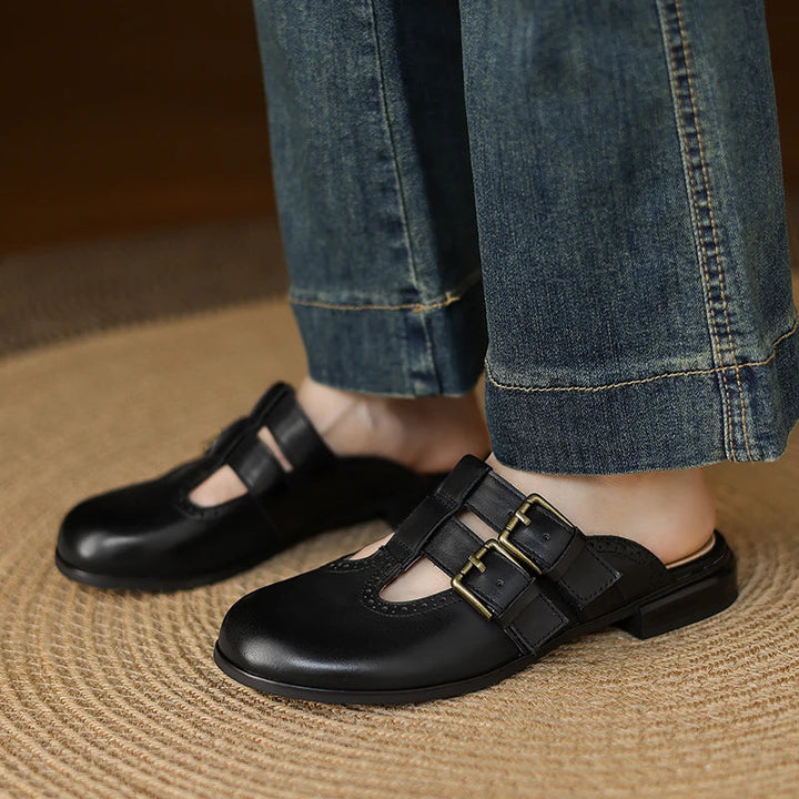 Theodora Mule Heels featuring soft leather material and a comfortable block heel, perfect for stylish and easy wear. - 14