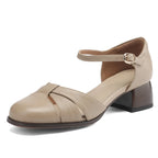 Felice | Leather Braided Ankle Strap Mid Heel Pumps