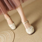 Felice | Leather Braided Ankle Strap Mid Heel Pumps