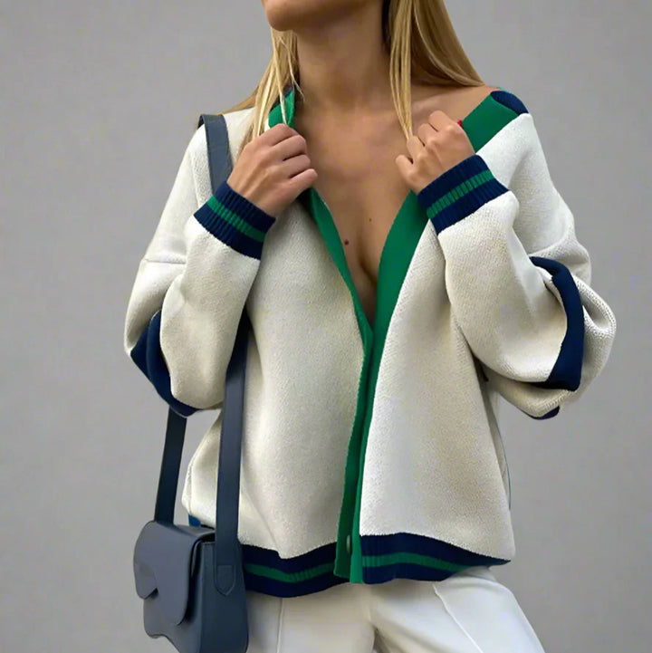Crisp Cardigan in oversized soft cotton blend featuring stylish contrast trim, perfect for layering and adding comfort to any outfit. - 8
