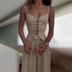 Brianna |  Lace-Up Top Wide Leg Pants Set