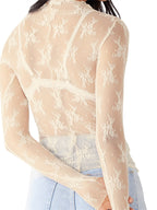 Liana Floral Lace Top featuring a high-neck and intricate mesh design, perfect for a stylish and elegant look. - 11