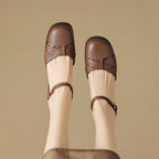 Felice | Leather Braided Ankle Strap Mid Heel Pumps