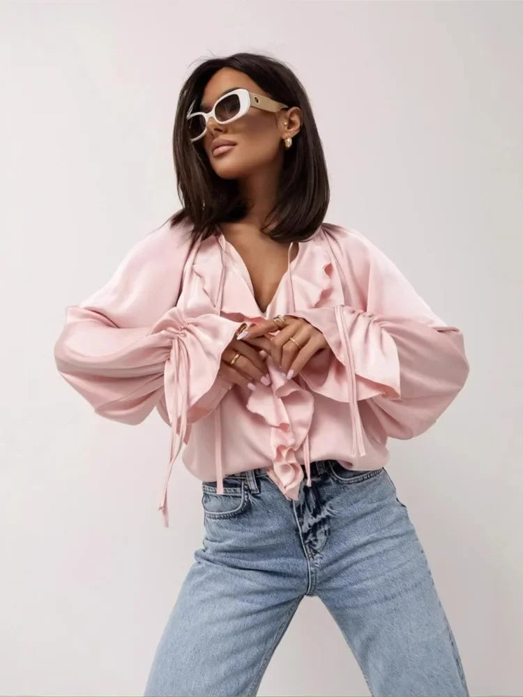 Liora | Satin Ruffle Blouse