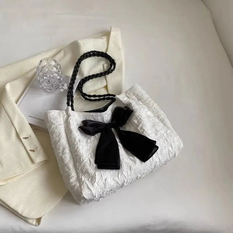 Large Bow Accent Tote Bag | Soft Textured Finish