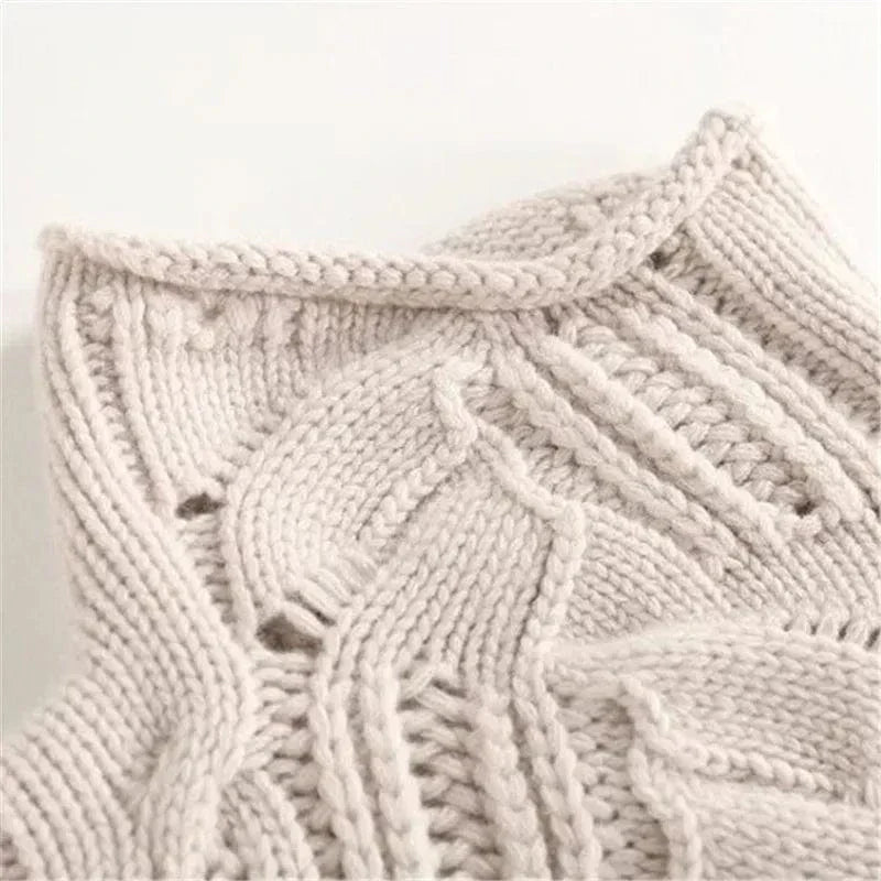 Women's Braided-Knit Turtleneck Sweater, Rope Texture, Beige or Blue