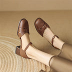 Felice | Leather Braided Ankle Strap Mid Heel Pumps