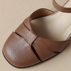 Felice | Leather Braided Ankle Strap Mid Heel Pumps