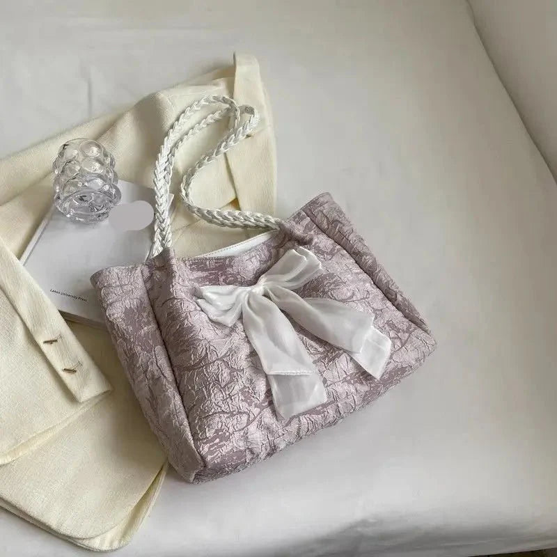 Large Bow Accent Tote Bag | Soft Textured Finish