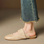 Yena | Leather Square Toe Chunky Heel Mules