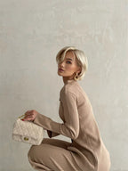 Luxe Eleganza Loungewear Set featuring an ultra-soft knit fabric and stylish off-shoulder design, perfect for comfort and relaxation at home - 18
