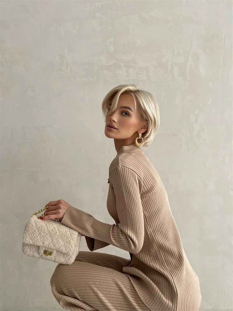 Luxe Eleganza Loungewear Set featuring an ultra-soft knit fabric and stylish off-shoulder design, perfect for comfort and relaxation at home - 18