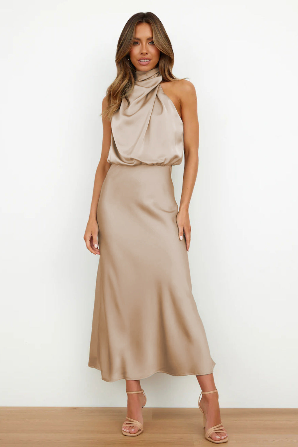 Ivy | Long Satin Dress with Halter Neckline
