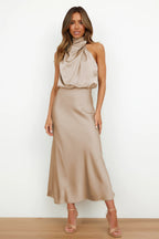 Ivy | Long Satin Dress with Halter Neckline
