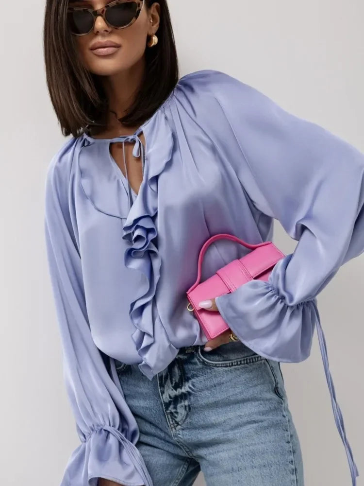 Liora | Satin Ruffle Blouse