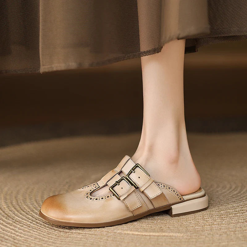 Theodora Mule Heels featuring soft leather material and a comfortable block heel, perfect for stylish and easy wear. - 16