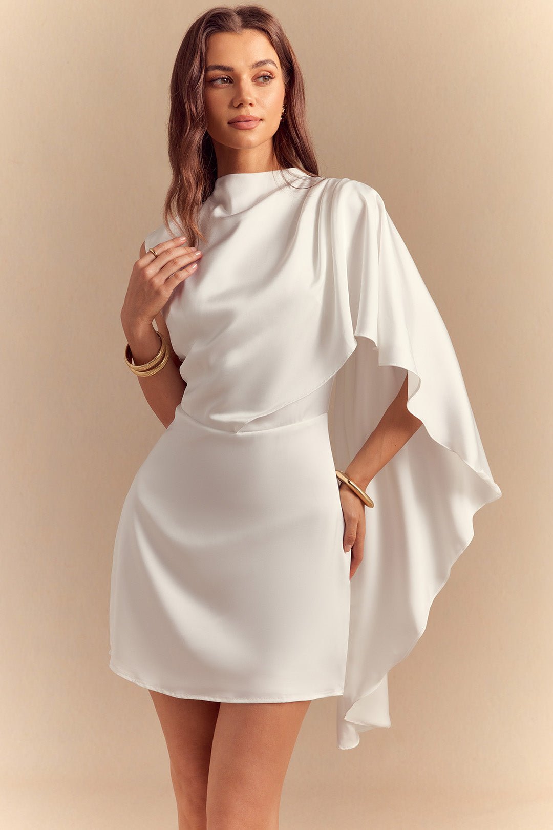 Sari Asymmetrical Mini Dress | Satin, Ruched Design, Zipper Closure 0
