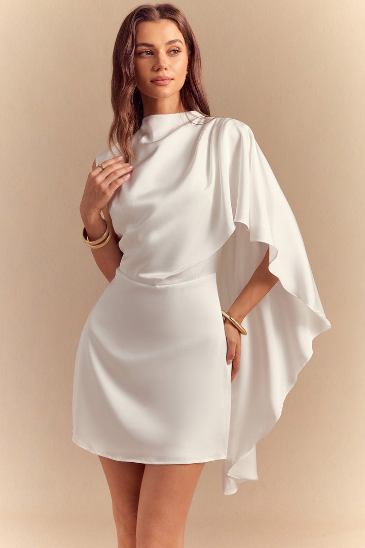 Sari Asymmetrical Mini Dress | Satin, Ruched Design, Zipper Closure 0