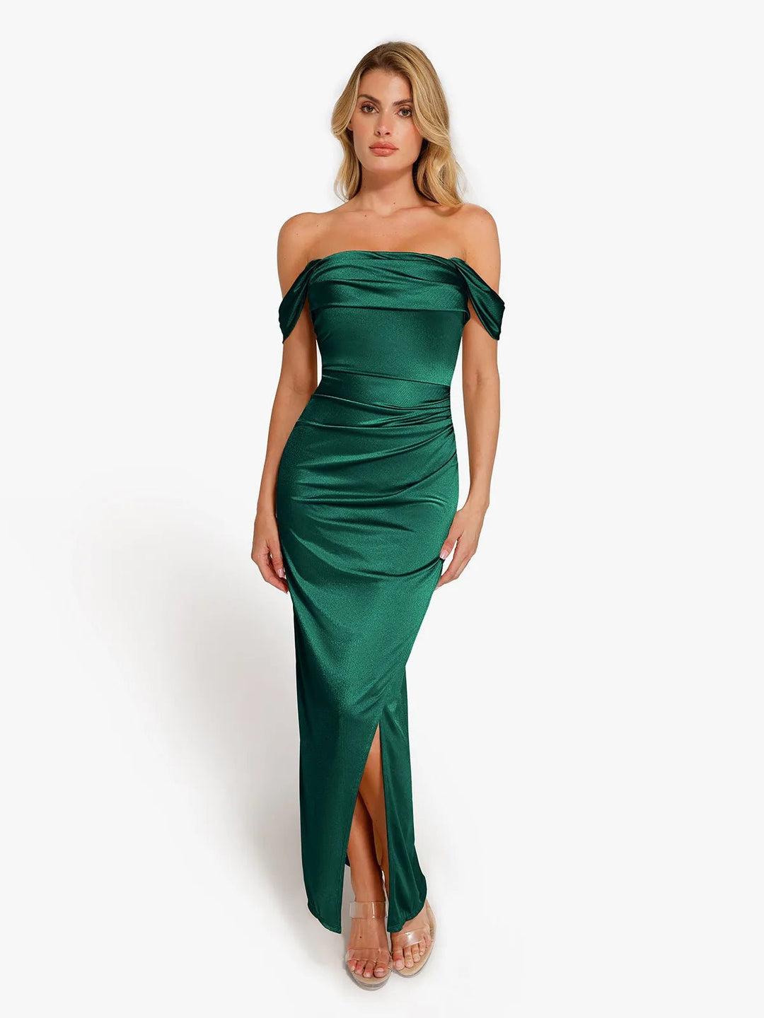 Sasha Maxi Dress | Off Shoulder, Ruched Design, Shimmer Knit 13