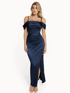 Sasha Maxi Dress | Off Shoulder, Ruched Design, Shimmer Knit 4