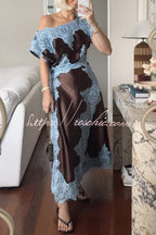 Satin Lace Maxi Dress | Asymmetrical Neckline, Elegant Wedding Guest Dress 1