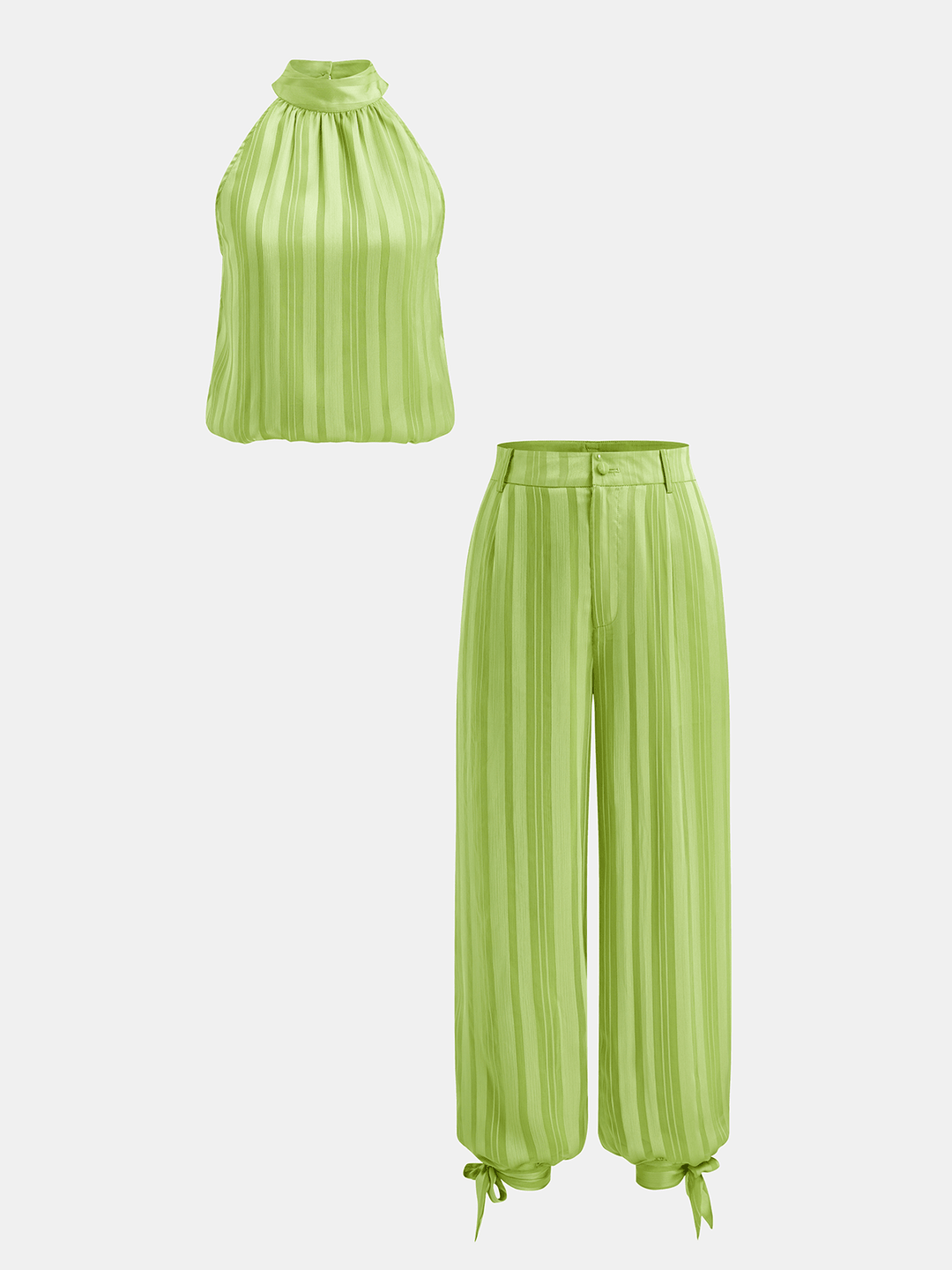 Satin Striped Women's Set | Comfortable Loungewear with Halter Top and Jogger Pants 1