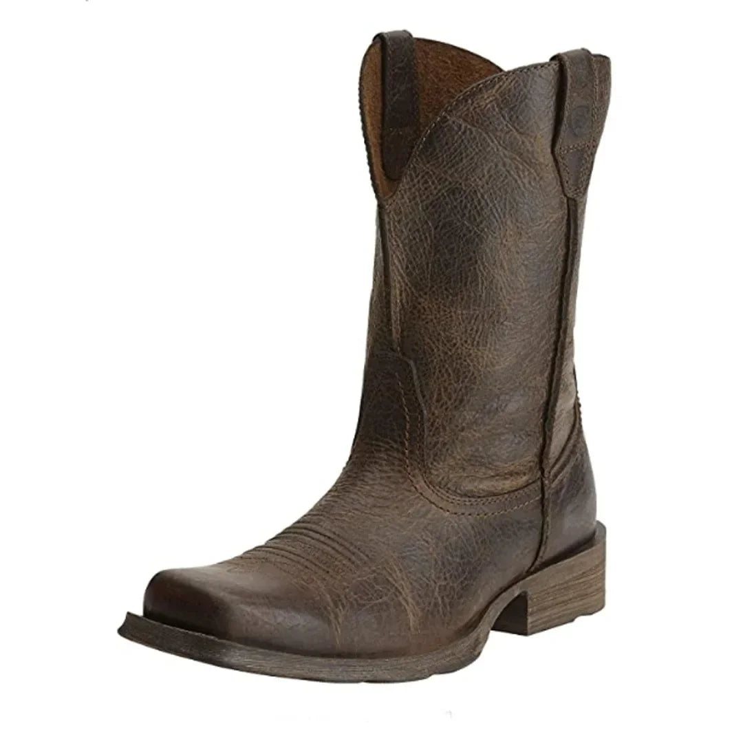 Men's Casual Winter Boots, Square Toe, Low Heel, Faux Leather