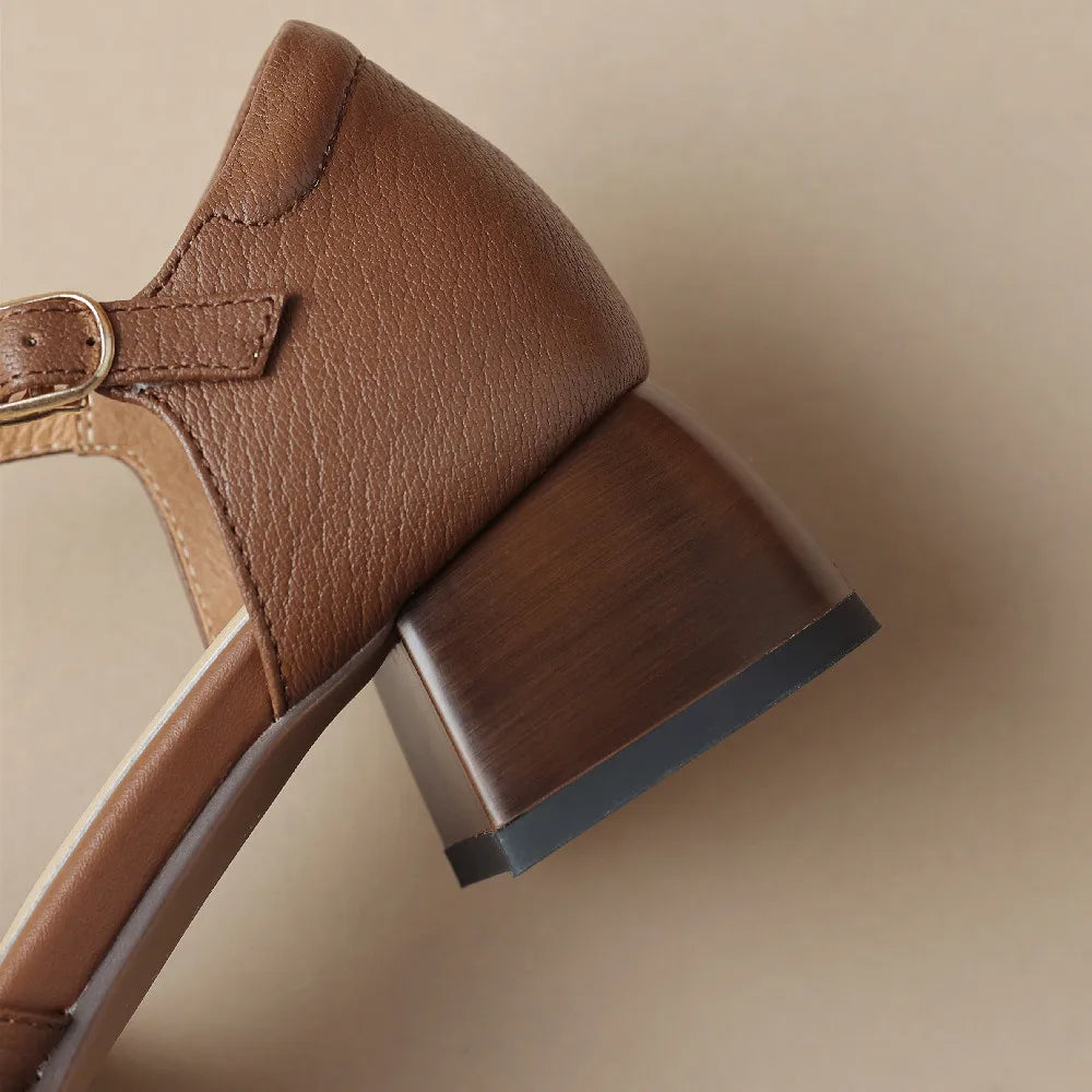 Felice | Leather Braided Ankle Strap Mid Heel Pumps