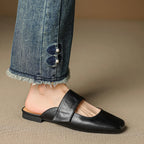 Yena | Leather Square Toe Chunky Heel Mules