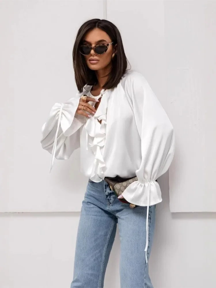 Liora | Satin Ruffle Blouse