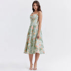 Mira Floral Midi Dress | Cotton, Corset-Inspired, High Slit, Wedding Guest & Summer Dresses - 8