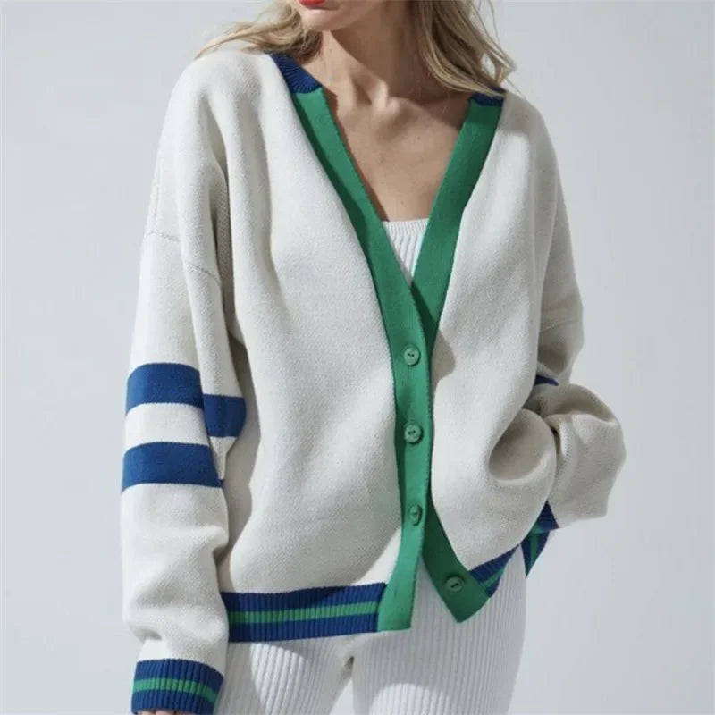 Crisp Cardigan in oversized soft cotton blend featuring stylish contrast trim, perfect for layering and adding comfort to any outfit. - 3