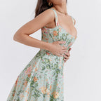 Mira Floral Midi Dress | Cotton, Corset-Inspired, High Slit, Wedding Guest & Summer Dresses - 4