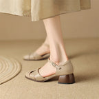 Felice | Leather Braided Ankle Strap Mid Heel Pumps