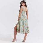 Mira Floral Midi Dress | Cotton, Corset-Inspired, High Slit, Wedding Guest & Summer Dresses - 9