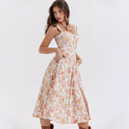 Mira Floral Midi Dress | Cotton, Corset-Inspired, High Slit, Wedding Guest & Summer Dresses - 15