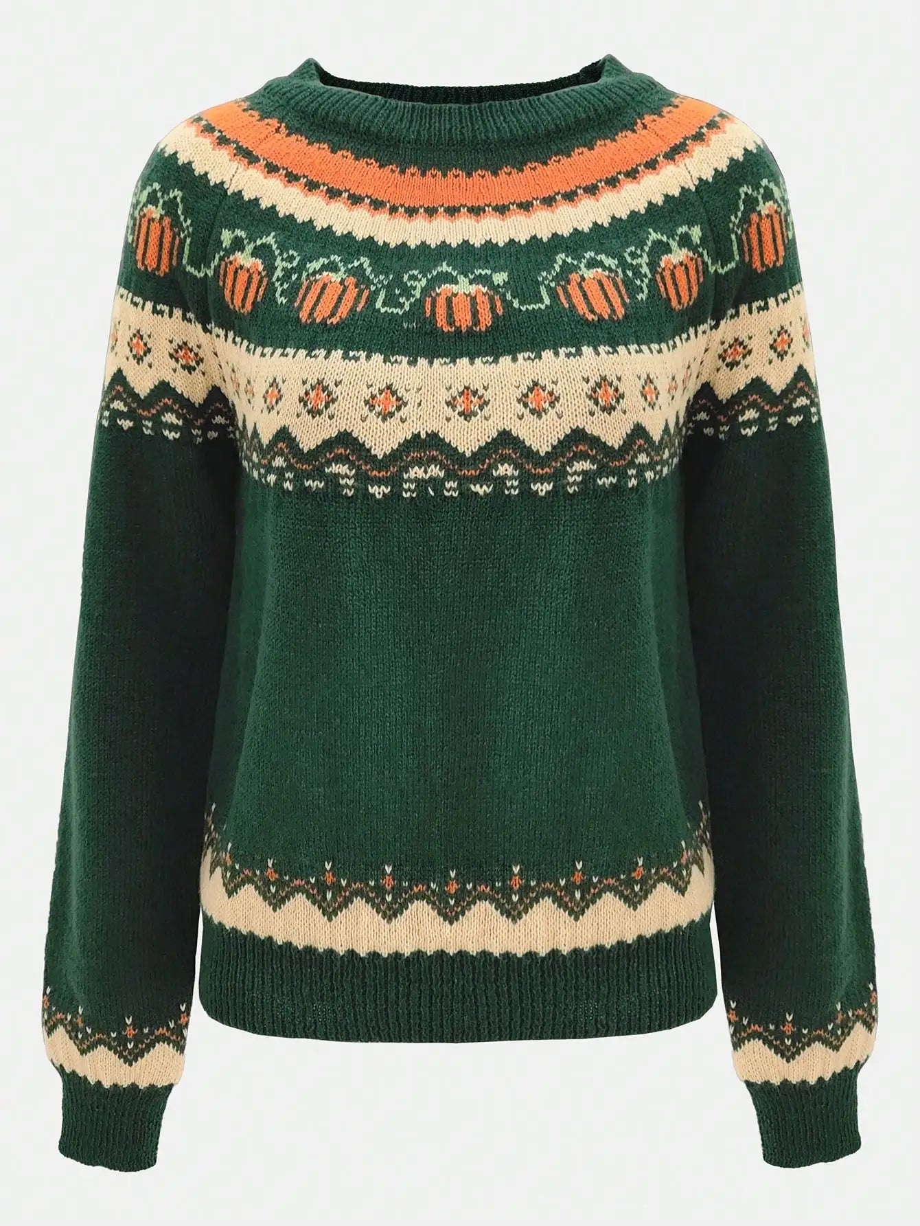Punkin Sweater featuring a stylish jacquard design in soft wool, perfect for cozy autumn outfits. - 8